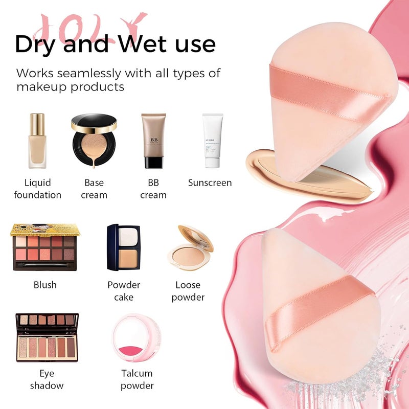 JOLY Triangle Powder Puff Face Makeup Sponge Beauty Blender Stocking Stuffers Puffs for Women apply Loose Powder and Foundation (12Pcs Beige) - Image 3